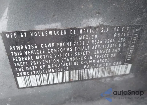 2015 Volkswagen Golf Sportwagen Tsi S 4-Door from USA, damaged, VIN 3VWC17AU4FM513355